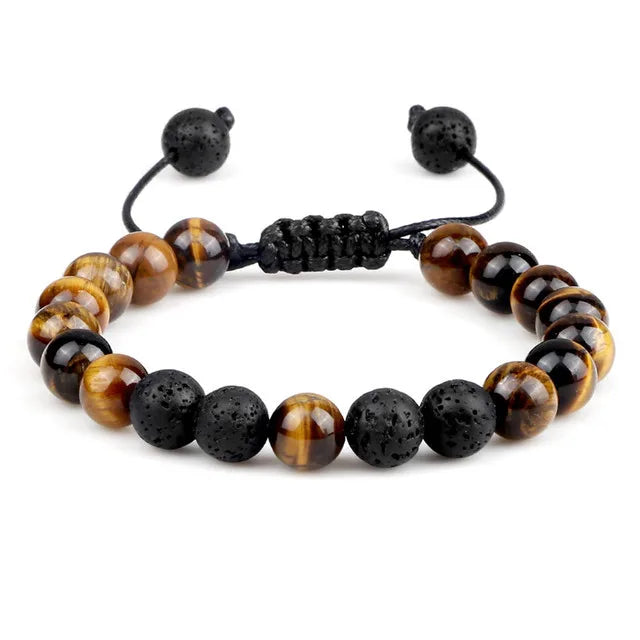Bracelet Léoni – Perles Œil de Tigre & Lave naturelle (8mm, mixte)