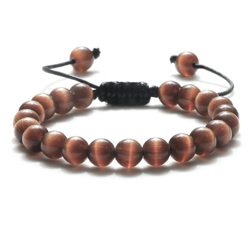 Bracelet Léoni – Perles Œil de Tigre & Lave naturelle (8mm, mixte)