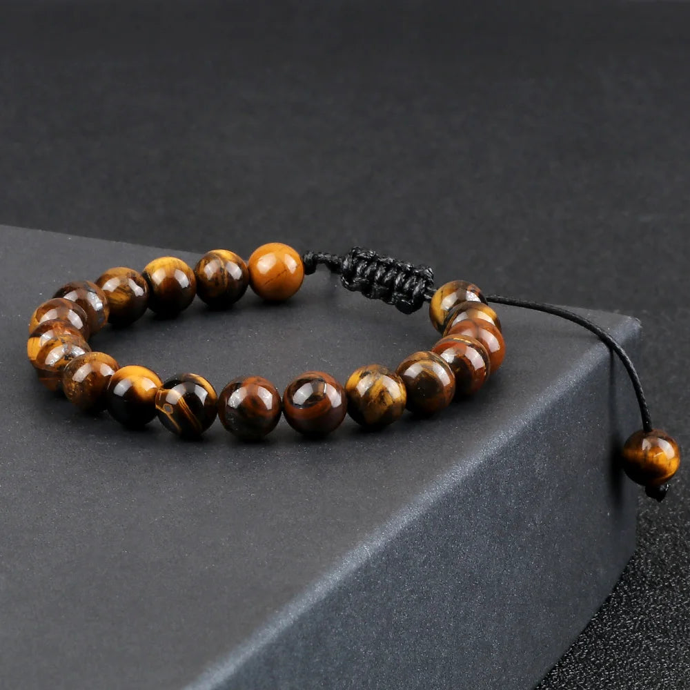 Bracelet Léoni – Perles Œil de Tigre & Lave naturelle (8mm, mixte)