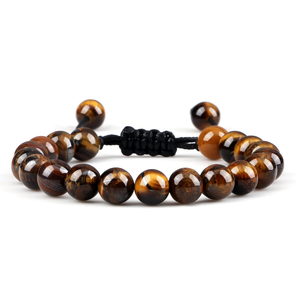 Bracelet Léoni – Perles Œil de Tigre & Lave naturelle (8mm, mixte)