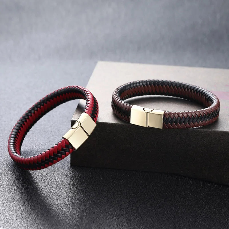 Bracelet Orion – Cuir tressé & fermoir magnétique