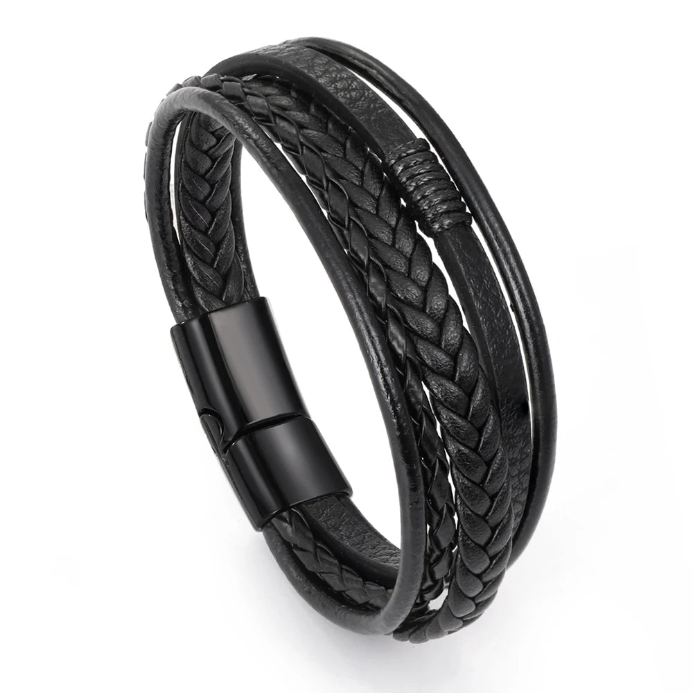 Bracelet Ambre – Cuir tressé noir & brun (mixte)