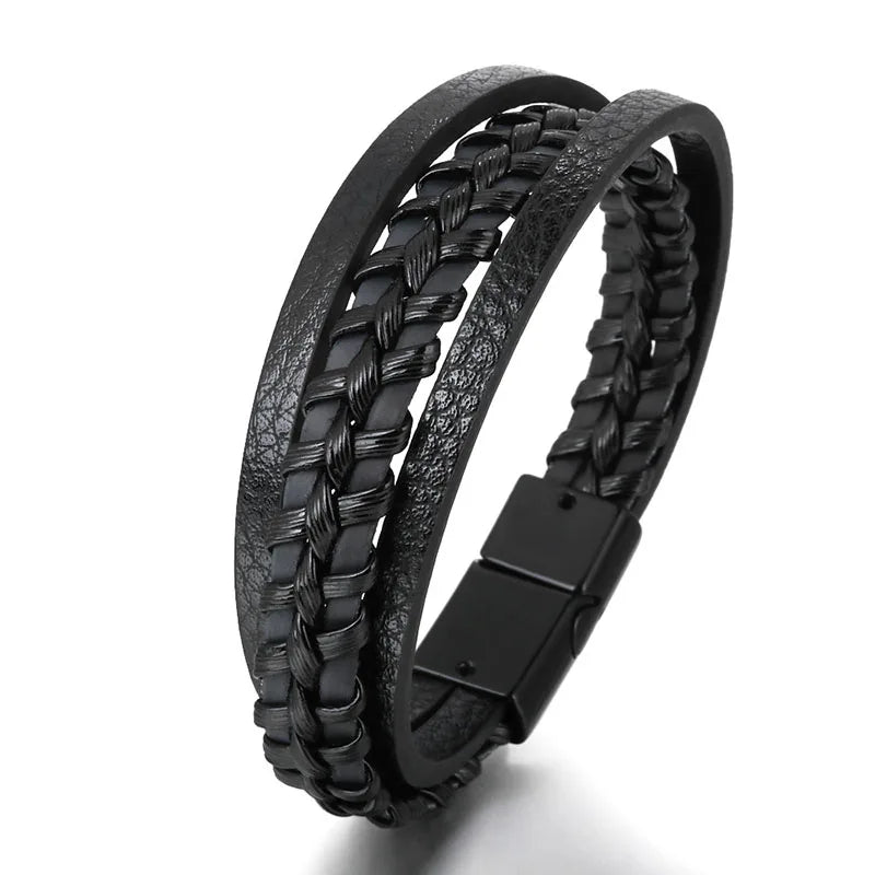 Bracelet Orion – Cuir tressé & fermoir magnétique