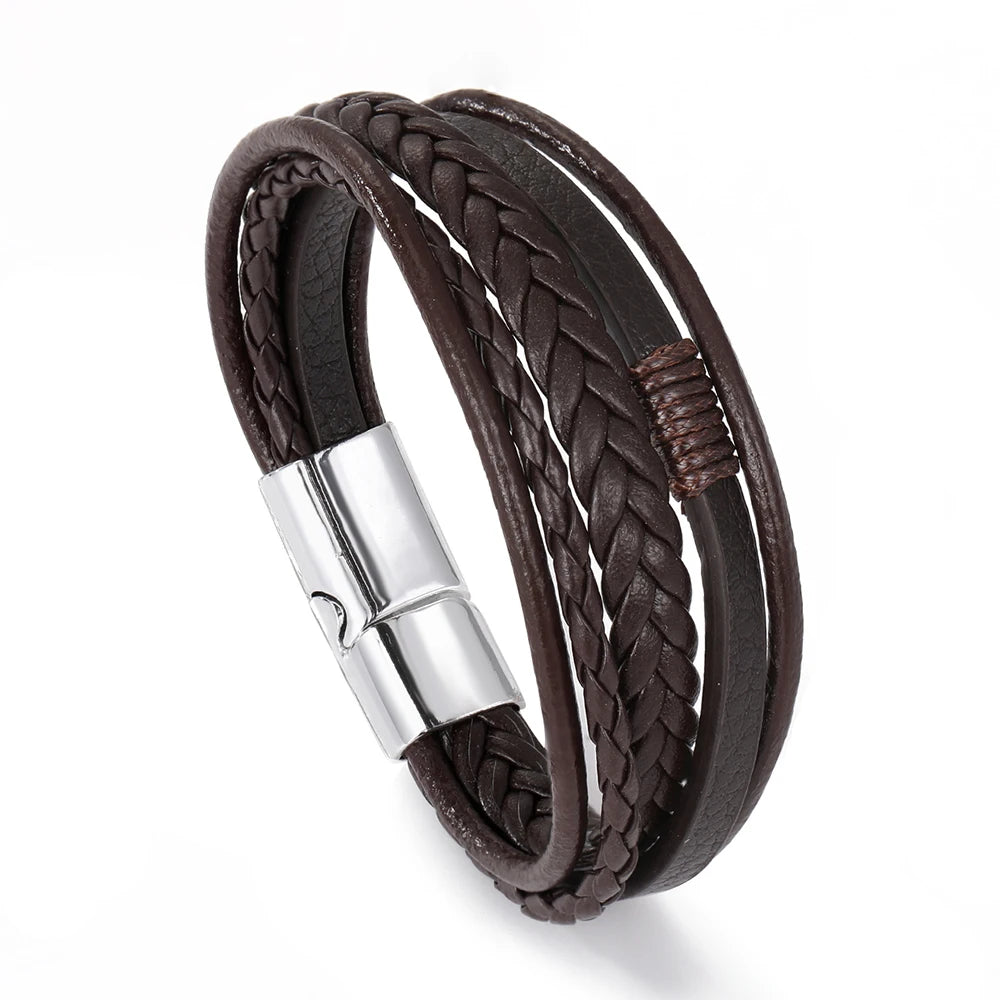 Bracelet Ambre – Cuir tressé noir & brun (mixte)