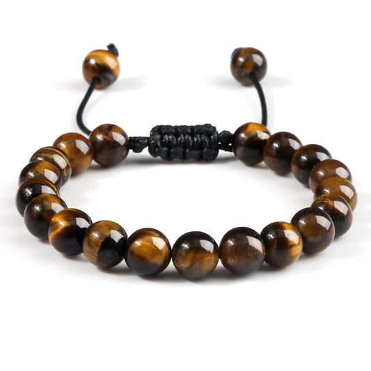Bracelet Léoni – Perles Œil de Tigre & Lave naturelle (8mm, mixte)