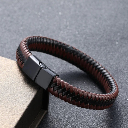 Bracelet Orion – Cuir tressé & fermoir magnétique